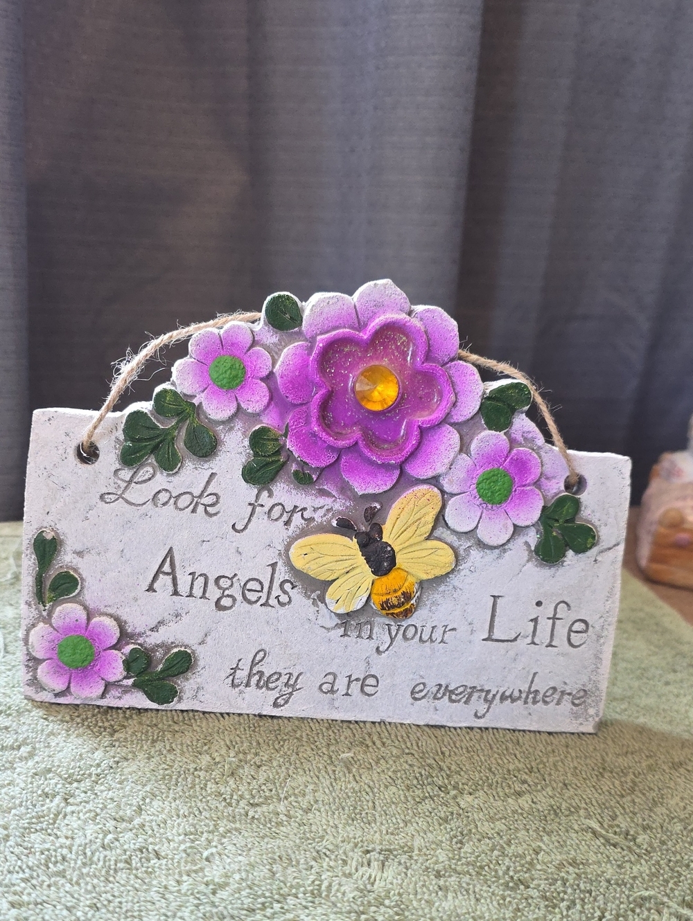 Hand Crafted Purple & Yellow Floral Angel Wall Plaque